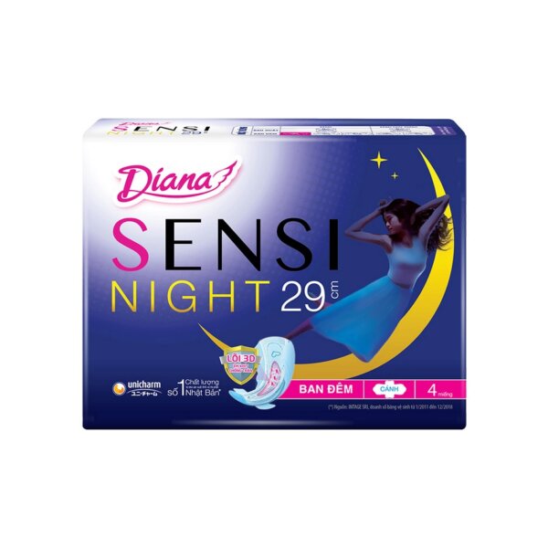 Băng vệ sinh ban đêm Diana Sensi Night có cánh 29cm (4 miếng)