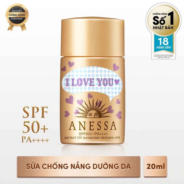 Sữa chống nắng bảo vệ hoàn hảo Anessa Perfect UV Sunscreen Skincare Milk SPF 50+, PA++++ 20ml (I LOVE YOU VER.)