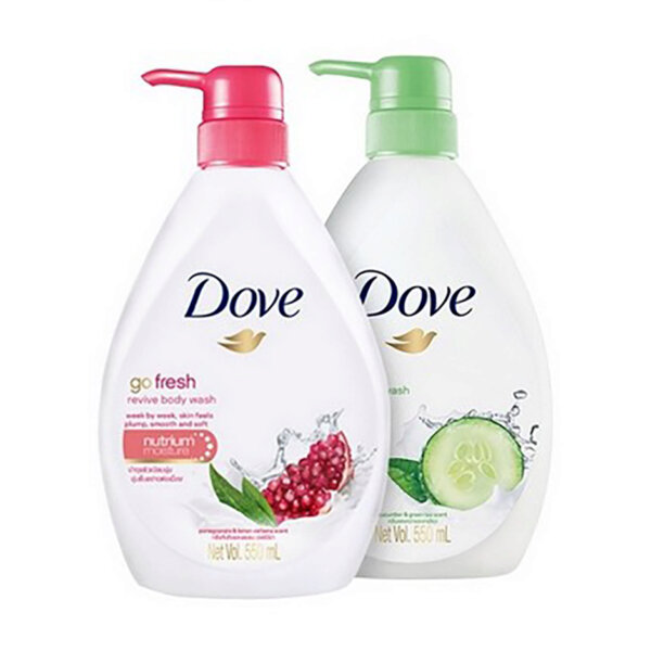 Bộ 2 Sữa tắm dưỡng ẩm Dove Hương Dưa Leo Trà Xanh và Sữa tắm dưỡng ẩm Dove Hương Lựu và Chanh (550mlX2)