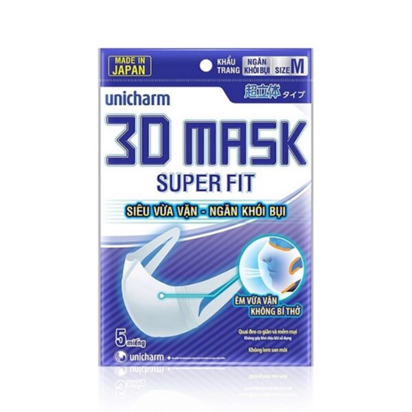 Khẩu trang ngăn khói bụi Unicharm 3D Mask Super Fit size M