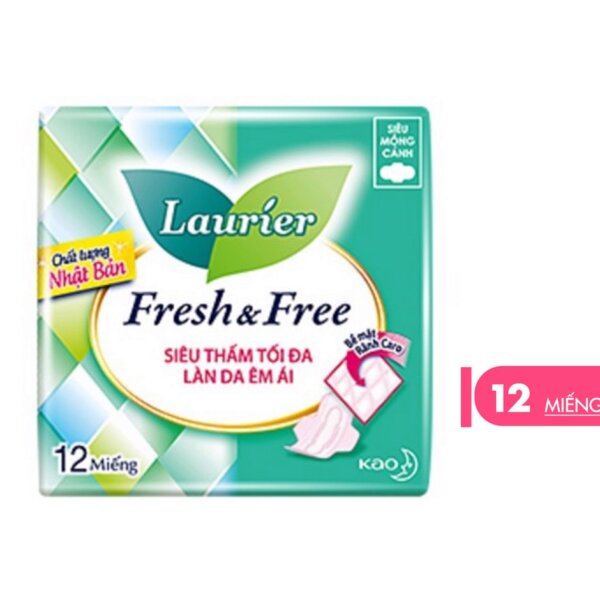 Băng vệ sinh siêu mỏng có cánh Laurier Fresh & Free 12 miếng 