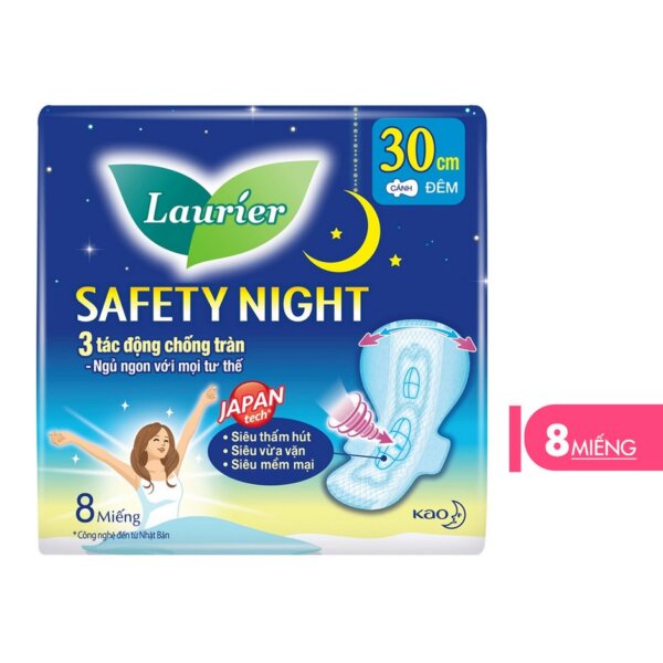 Băng vệ sinh Laurier Safety Night đêm siêu an toàn 30cm 8 miếng 