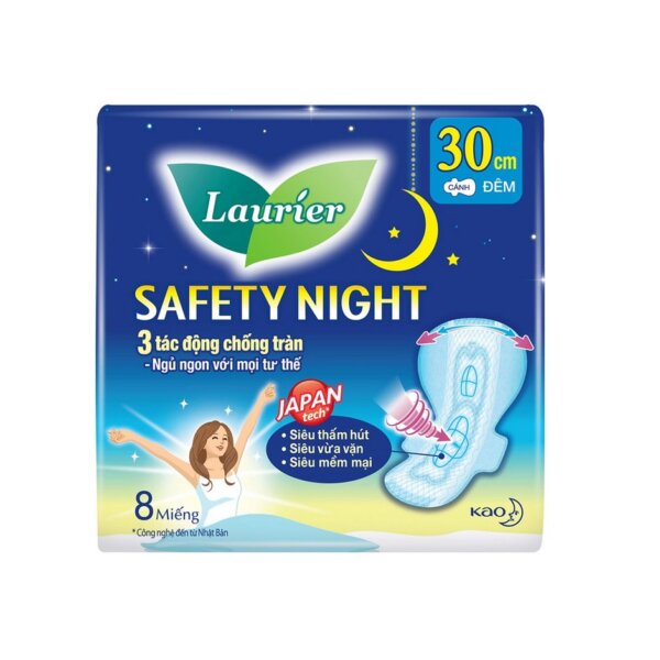 Băng vệ sinh Laurier Safety Night đêm siêu an toàn 30cm 8 miếng 