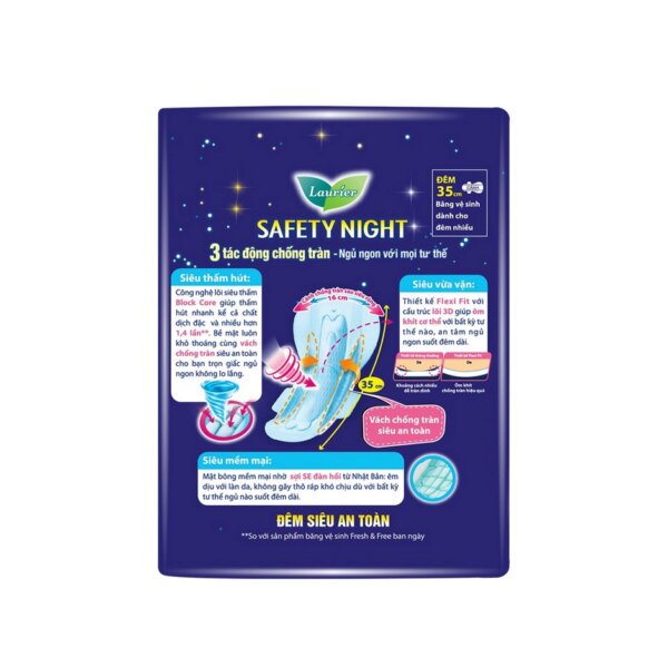 Băng vệ sinh Laurier Safety Night đêm siêu an toàn 35cm 8 miếng 