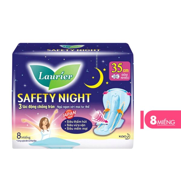 Băng vệ sinh Laurier Safety Night đêm siêu an toàn 35cm 8 miếng 
