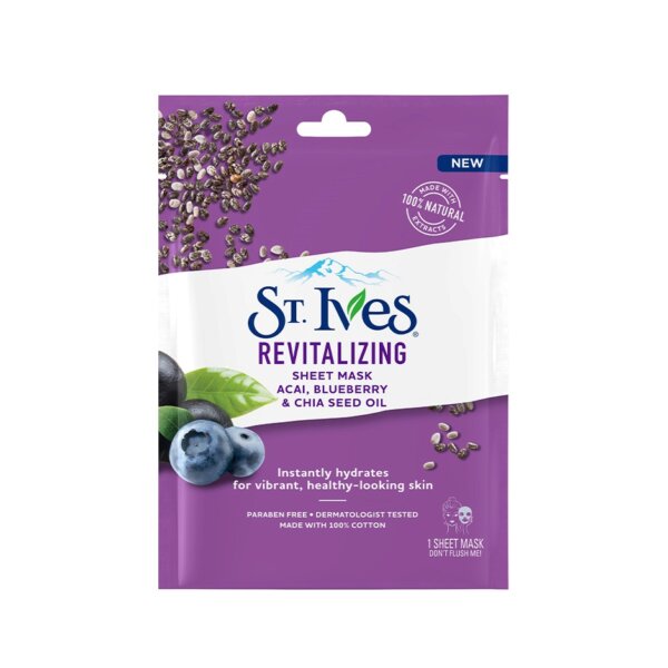 Mặt nạ giấy dưỡng da St.Ives Revitalizing Acal, Blueberry & Chia Seed Oil 23ml